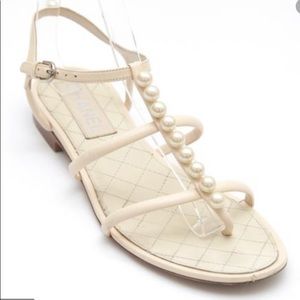 Chanel Pearl Sandals Nude Size 39